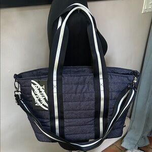THINK ROYLN 💙 Denim Quilted Tote with Striped Straps